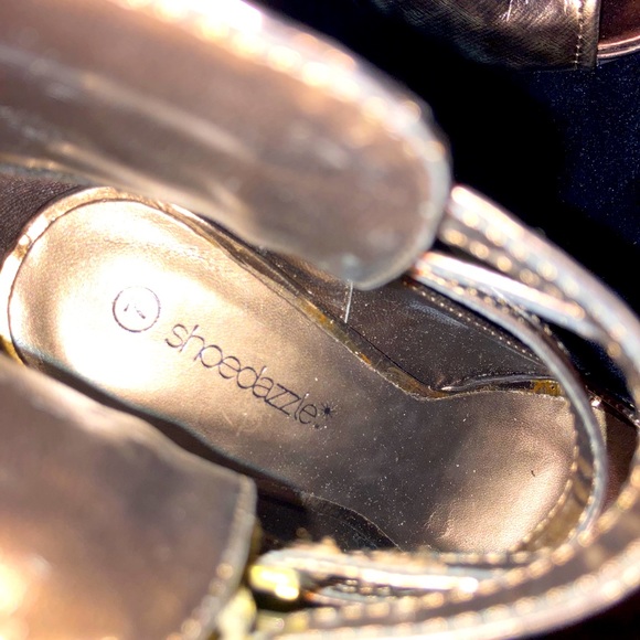 Shiny Copper Strappy Platform Stiletto Heels - Picture 2 of 4